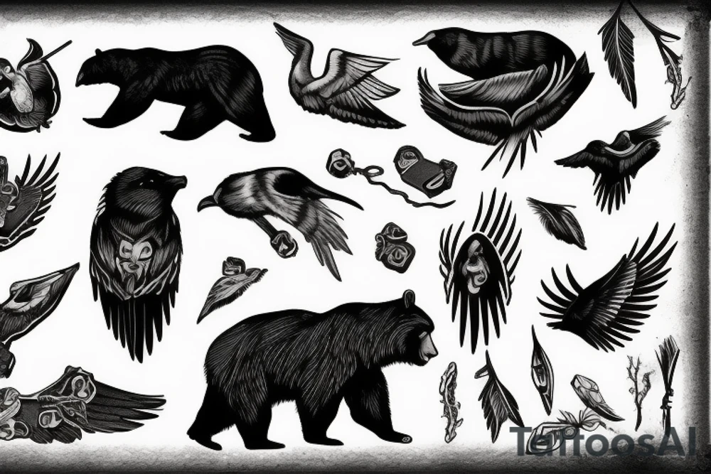 bear raven tattoo idea