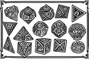 Dungeons and dragon dice set with "Put your fate in your hands. Take a chance. Roll the dice" tattoo idea