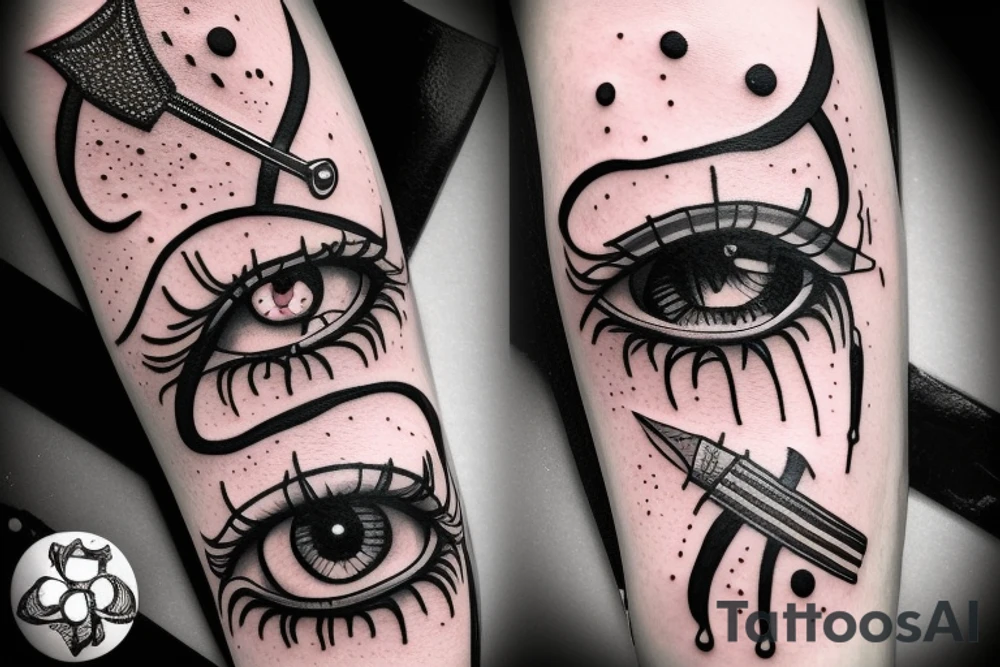a dagger stabs an eye and the eye drips bood tattoo idea