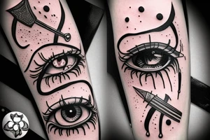 a dagger stabs an eye and the eye drips bood tattoo idea