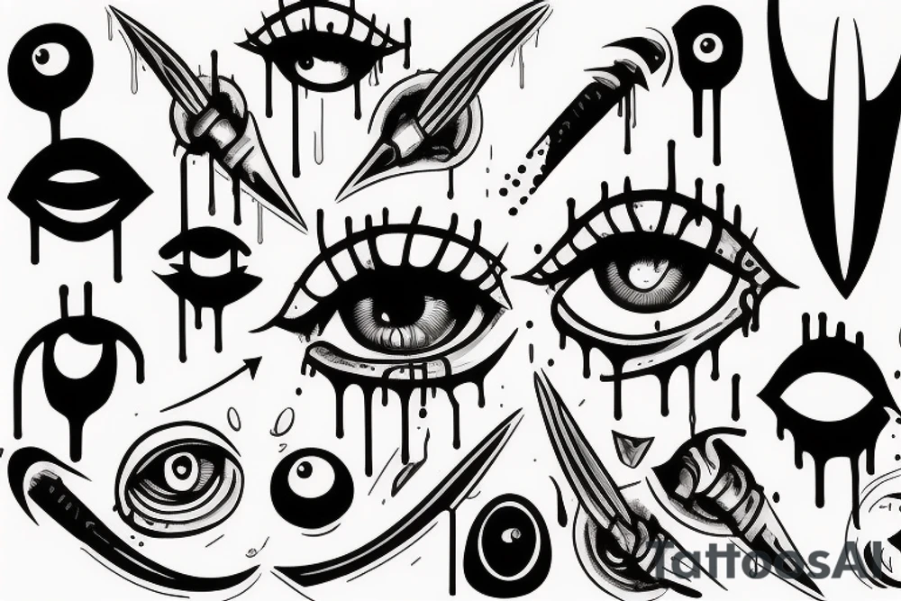 a dagger stabs an eye and the eye drips bood tattoo idea