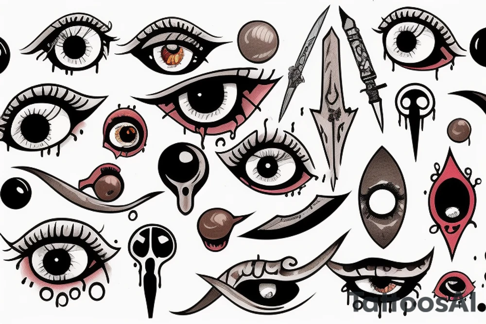 a dagger stabs an eyeball and the eye drips bood tattoo idea