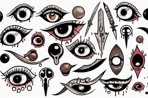 a dagger stabs an eyeball and the eye drips bood tattoo idea