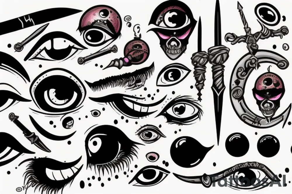 a dagger stabs an eyeball and the eye drips bood tattoo idea