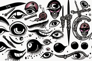 a dagger stabs an eyeball and the eye drips bood tattoo idea
