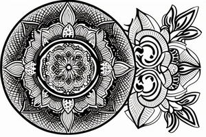 bali temple, frangipanis and hindu mandala tattoo idea