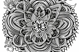 bali temple, frangipanis and hindu mandala tattoo idea