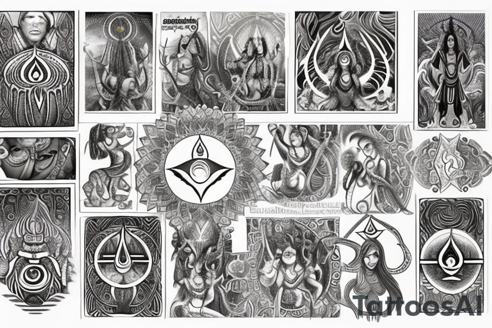Shiva trident and shakti kahanda mix to balance the masculine and feamale energy. Showing balance, chakras and enlightening tattoo idea