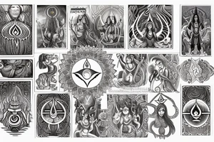 Shiva trident and shakti kahanda mix to balance the masculine and feamale energy. Showing balance, chakras and enlightening tattoo idea