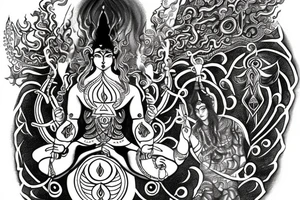 Shiva trident and shakti kahanda mix to balance the masculine and feamale energy. Showing balance, chakras and enlightening tattoo idea