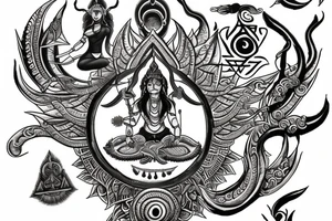 Shiva trident and shakti kahanda mix to balance the masculine and feamale energy. Showing balance, chakras and enlightening tattoo idea