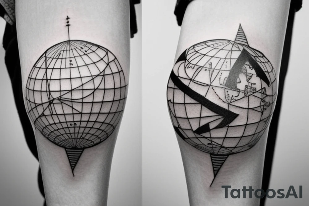 Arrow and globe World map tattoo idea