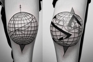 Arrow and globe World map tattoo idea