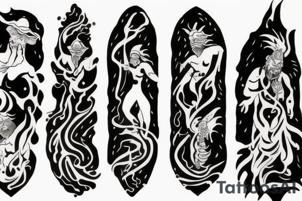 A VOLCANO and three figures in robes tattoo idea