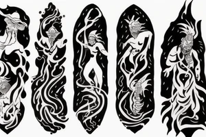 A VOLCANO and three figures in robes tattoo idea