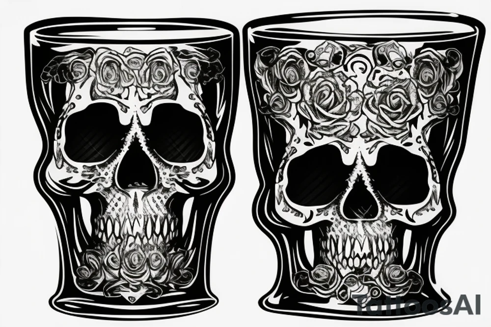 Whiskey glass with a skull tattoo idea