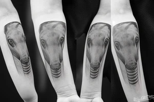 an anteater's face with tinted eyes against the ruined city of Mariupol tattoo idea