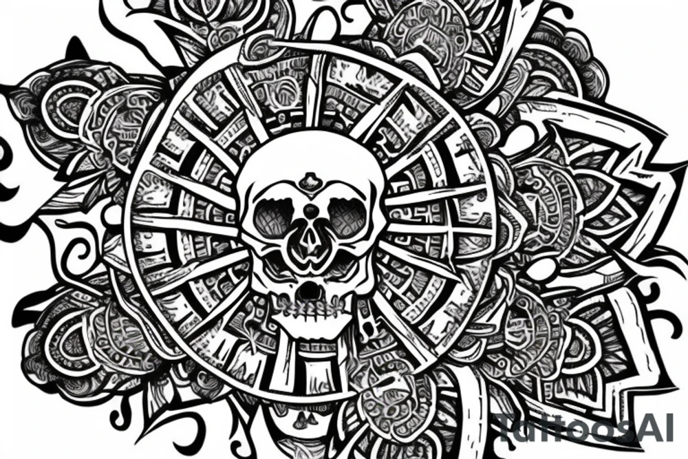skull, ruined city, mandala tattoo idea