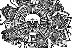 skull, ruined city, mandala tattoo idea