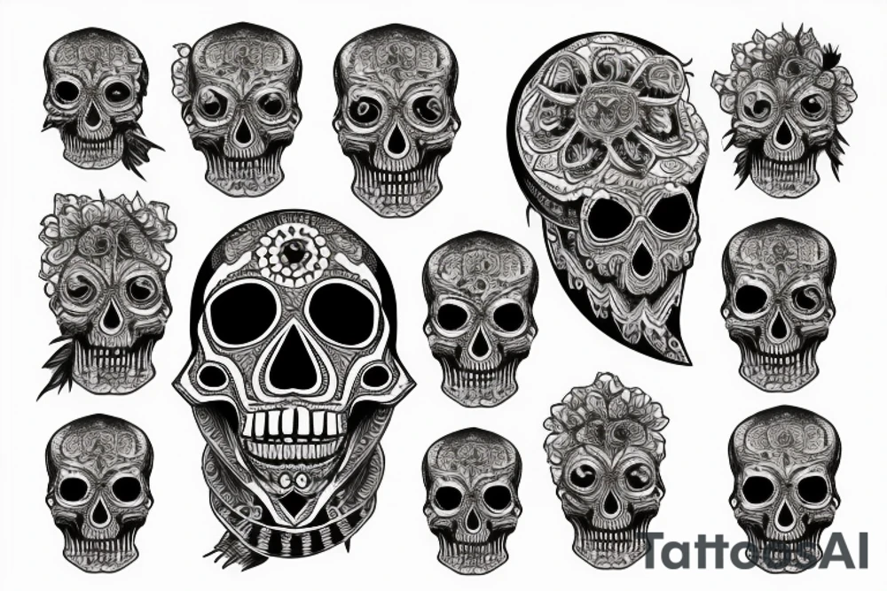 skulls, ruined city, indian mandala, guitar tattoo idea