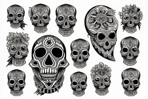 skulls, ruined city, indian mandala, guitar tattoo idea