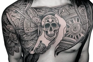 skulls, ruined city, indian mandala, guitar tattoo idea