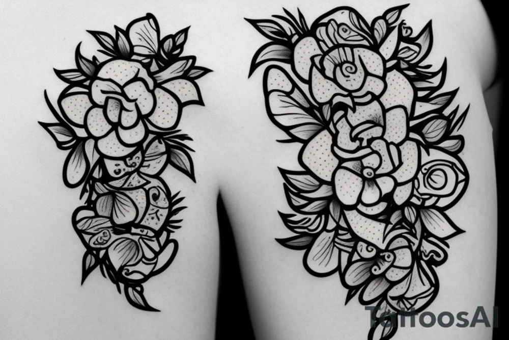 Pisces as a zodiac sign in flowers tattoo idea