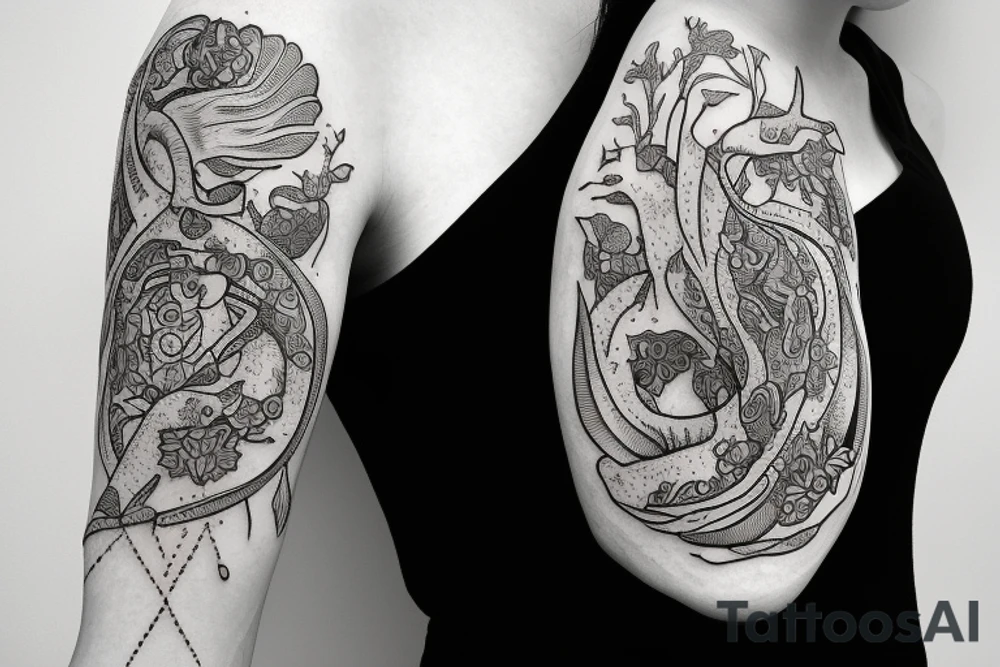 Pisces as a zodiac sign in flowers tattoo idea