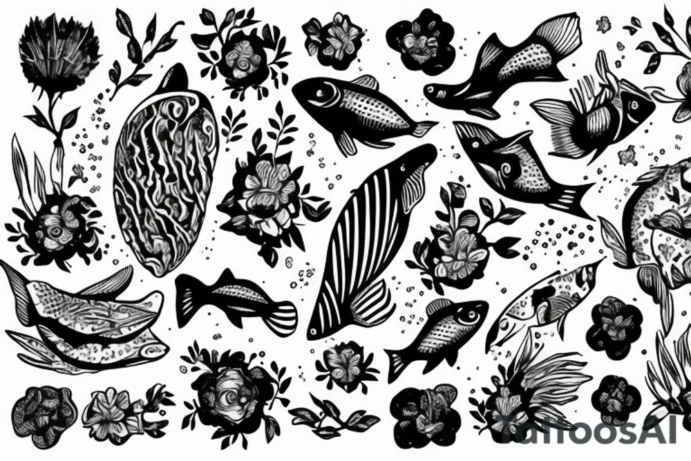 Fish in flowers tattoo idea
