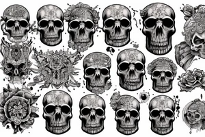 a tattoo design incorporating a skull, a destroyed city, and a mandala pattern tattoo idea