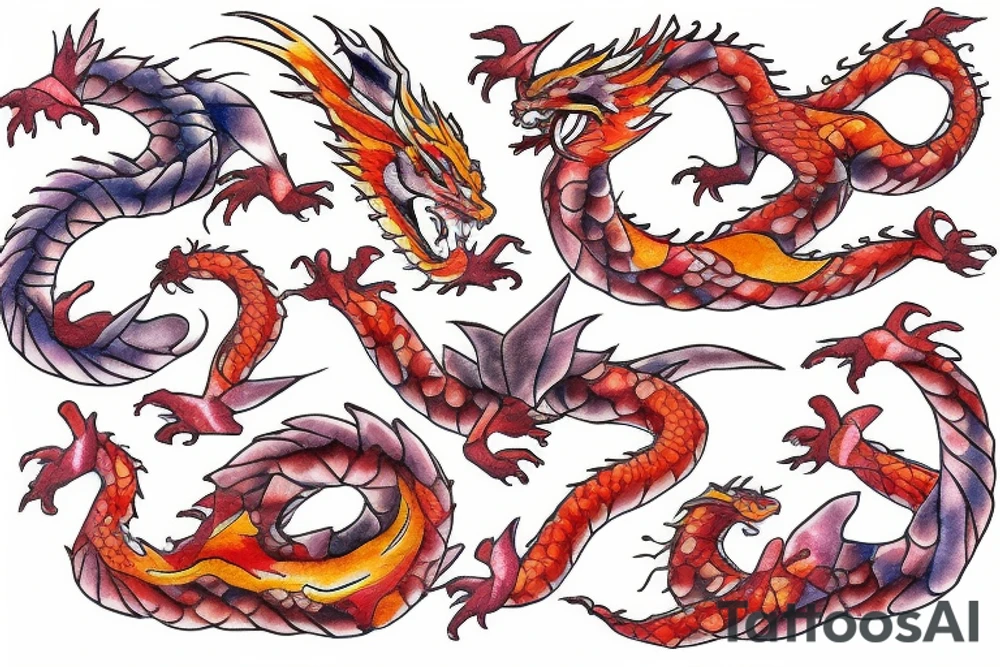 Dragon chain fire sakura tattoo idea