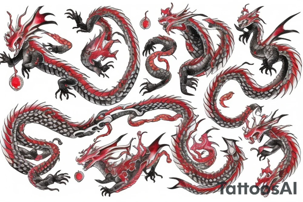 Dragon chain fire sakura tattoo idea
