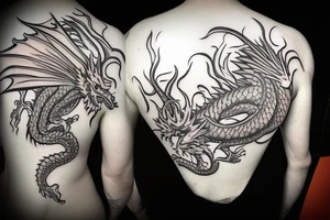 Dragon, chain, fire, sakura tattoo idea