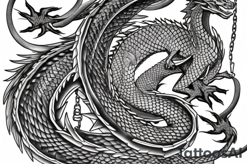 Dragon, chain, fire, sakura tattoo idea