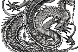 Dragon, chain, fire, sakura tattoo idea