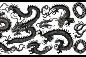 Dragon, chain, fire, sakura tattoo idea