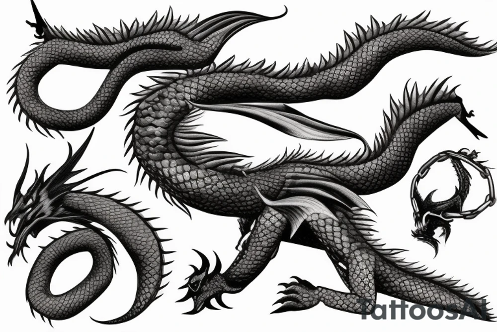 Dragon, chain, fire, sakura tattoo idea