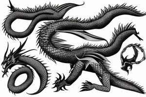 Dragon, chain, fire, sakura tattoo idea