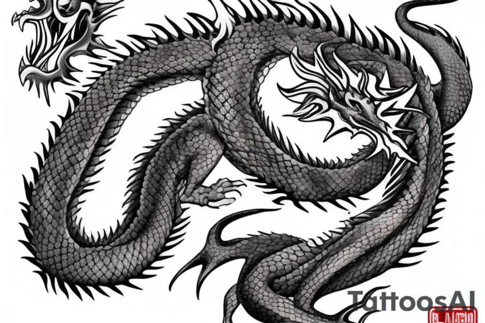 Dragon, chain, fire, sakura tattoo idea