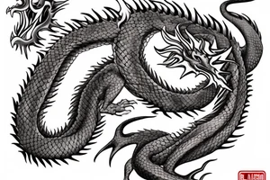 Dragon, chain, fire, sakura tattoo idea