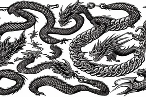 Dragon, chain, fire, sakura tattoo idea