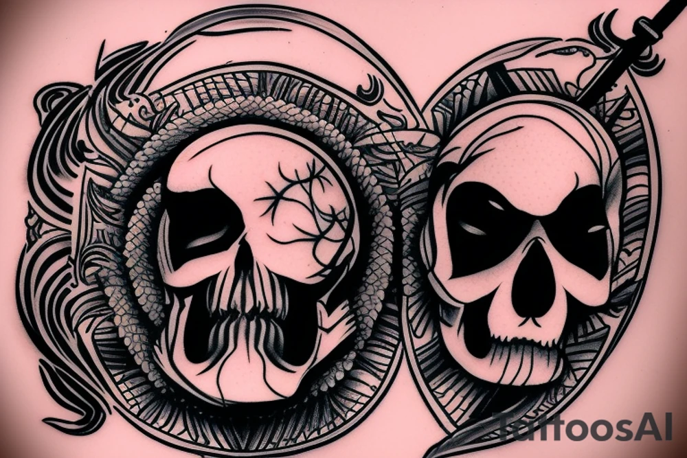 black samurai sword in the skull tattoo idea