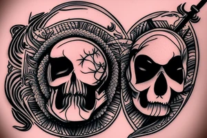 black samurai sword in the skull tattoo idea