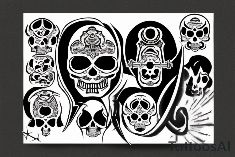 black samurai sword in the skull tattoo idea