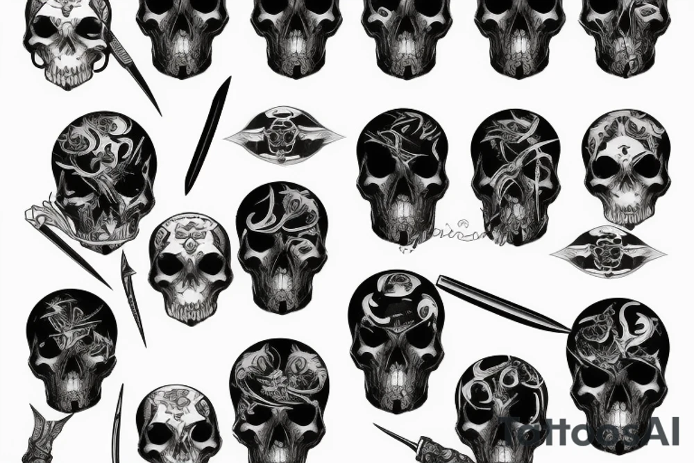 black katana in the skull tattoo idea