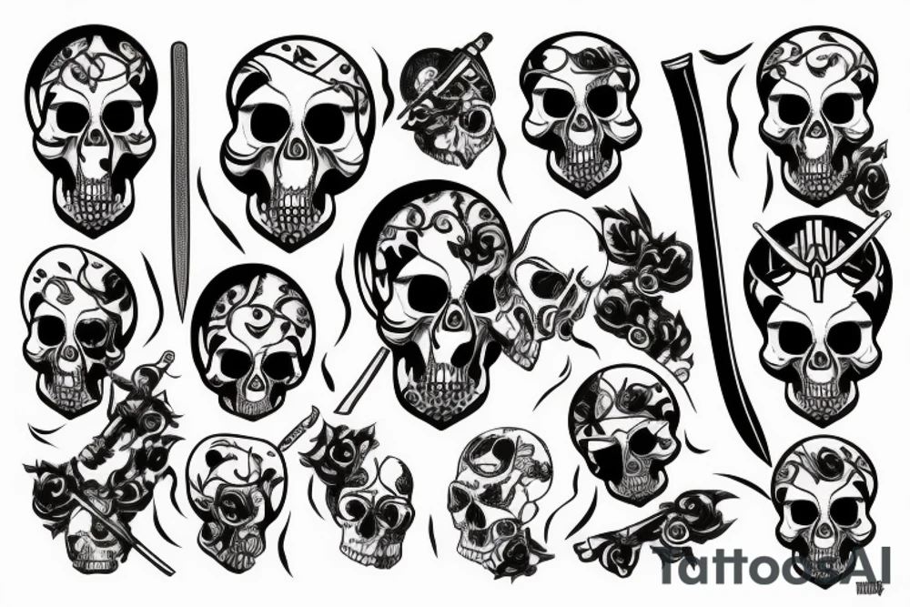 black katana in the skull tattoo idea