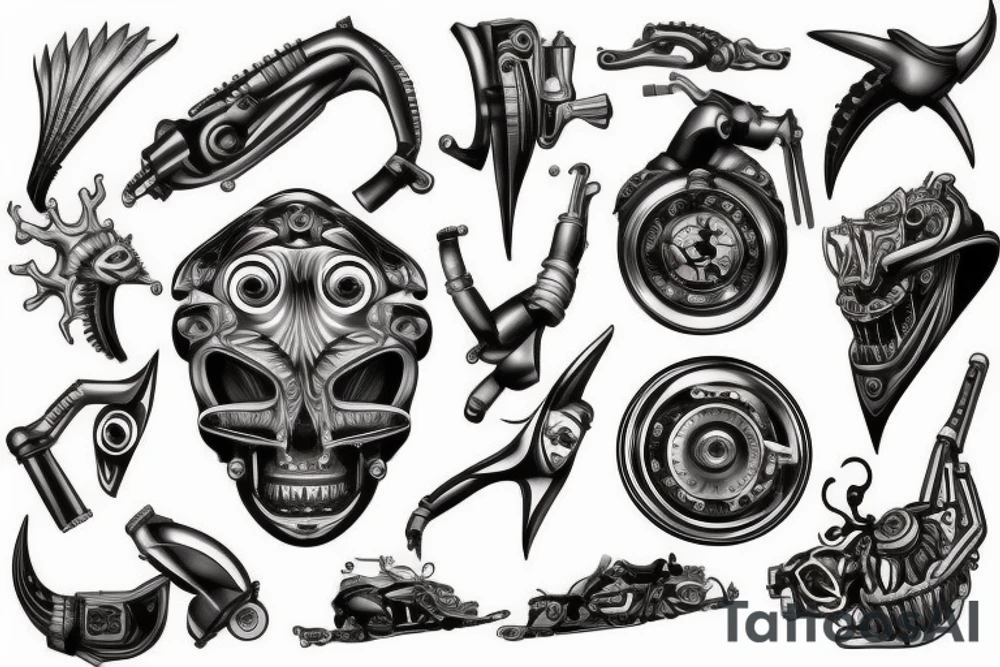 auto parts in the style of biomechanics tattoo idea