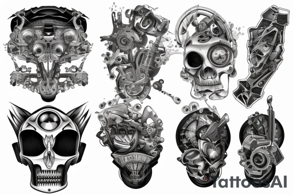 auto parts in the style of biomechanics tattoo idea