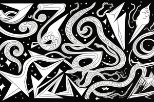 A thin smooth curved black surrealistic lines with sharp angles which looks like cosmic tentacles tattoo idea
