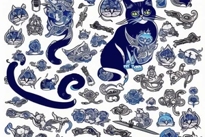 Cat in a blue kimano with a sword tattoo idea